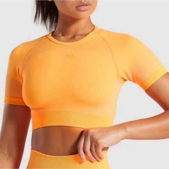 Gymshark Tops - Gymshark Ultra Seamless Short Sleeve Compression Cutout Crop Top Neon Orange M